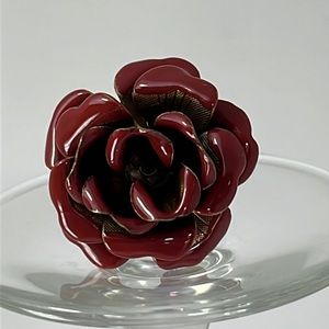 OLLIPOP Red Rose Ring. Full Bloom Open Work Cuff Band. Size 8